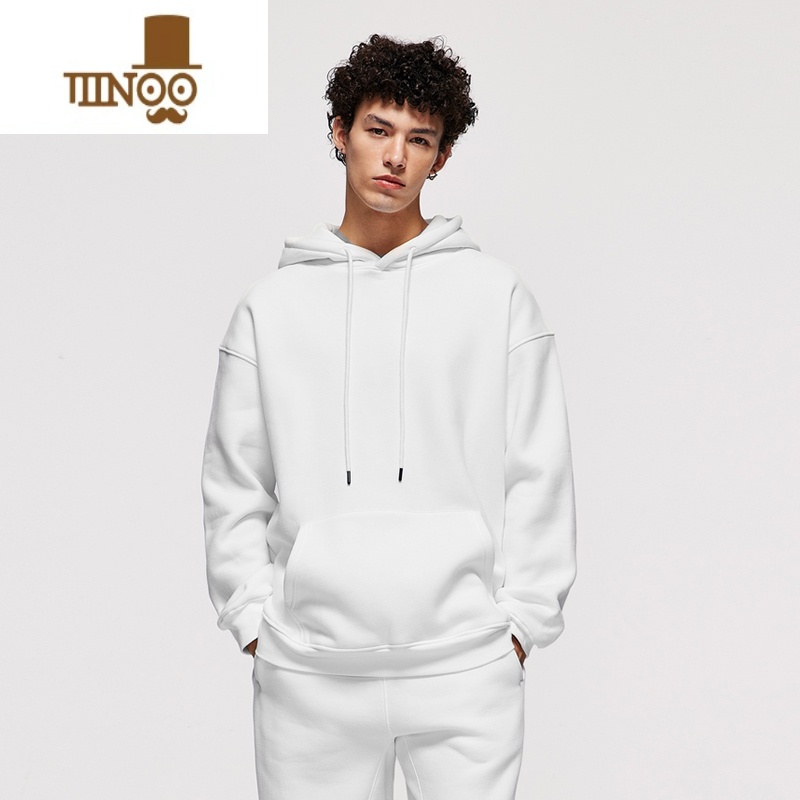 YANXU2023新款美式纯色卫衣时尚潮牌情侣加绒套头连帽长袖上衣男女高清大图