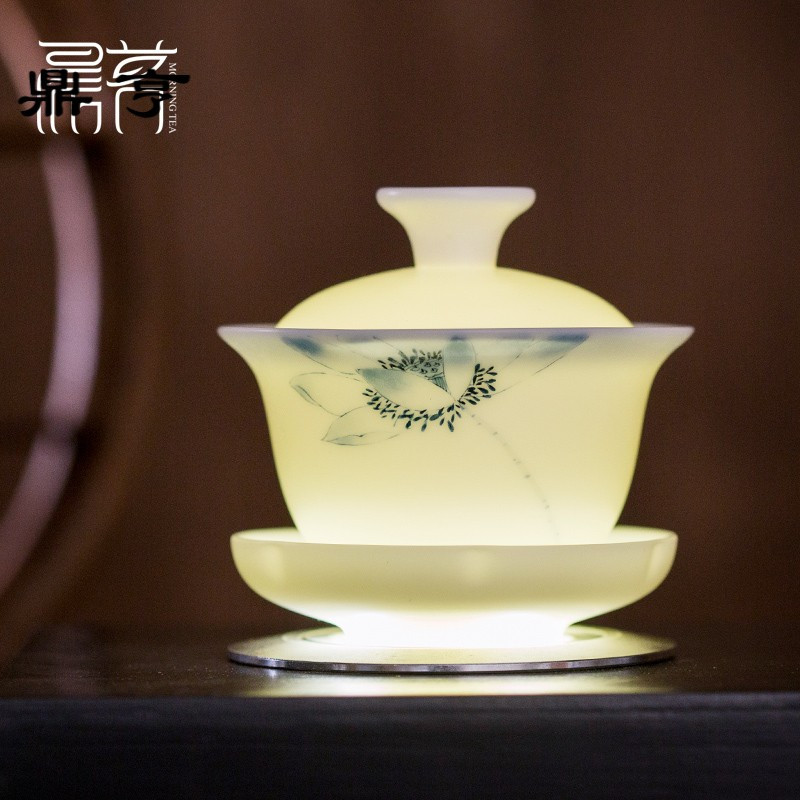 鼎亨玉瓷手绘盖碗敬茶杯德化白茶碗大号泡茶三才碗功夫茶具手抓壶