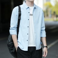 跨洋(KUAYANG)男装2020春季新款衬衫男时尚潮流百搭纯色翻领开衫简约衬衣外套