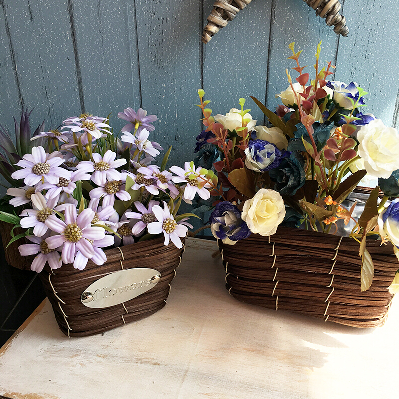 18新款花篮摆件编花盆创意藤编筐插花篮子客厅壁挂编织花盆藤编花盆8