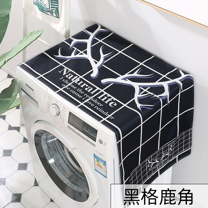 滚筒洗衣机罩单双开冰箱盖布北欧遮盖防水防尘罩防尘布盖巾套罩 黑格鹿角 双开/小双开冰箱60*170(升级防水)高清大图
