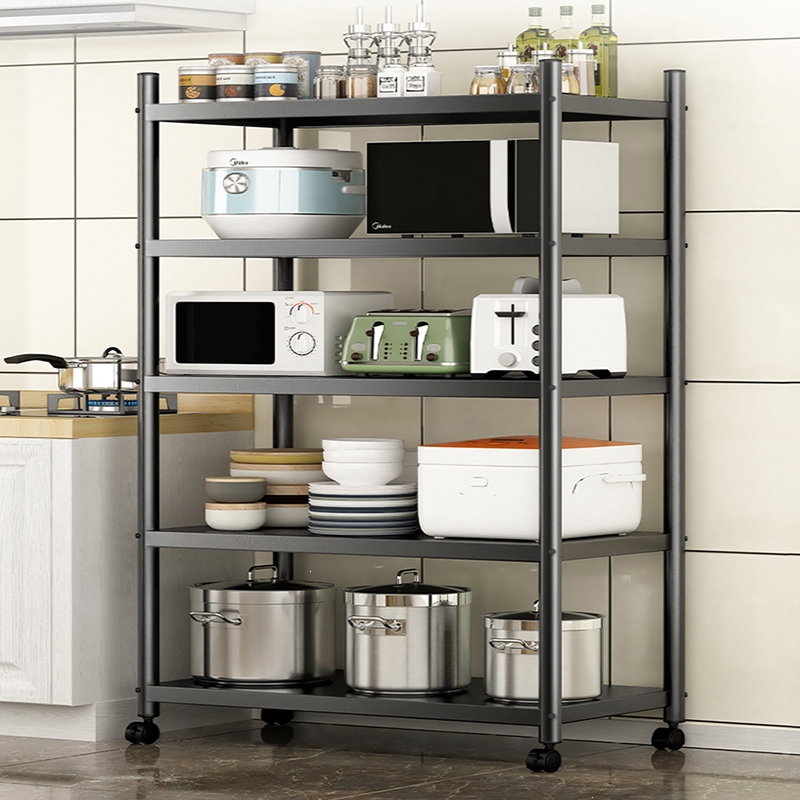 回固可移动厨房置物架落地多层家用多功能微波炉烤箱收纳架锅具储物架
