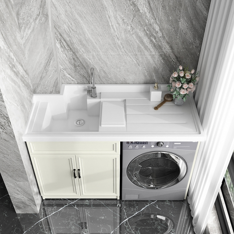 小户型太空铝阳台洗衣机柜子带搓板水槽洗手浴室柜组合一体盆伴侣