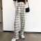 樵JIAO格子裤女薄款高腰休闲宽松阔腿长裤027-RT-Z039