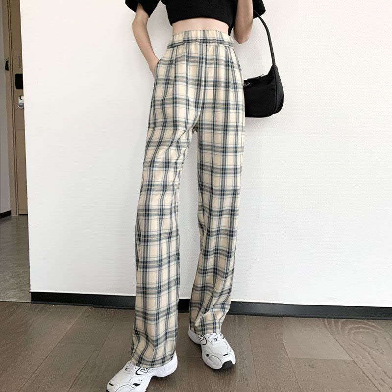 樵JIAO格子裤女薄款高腰休闲宽松阔腿长裤027-RT-Z039图片