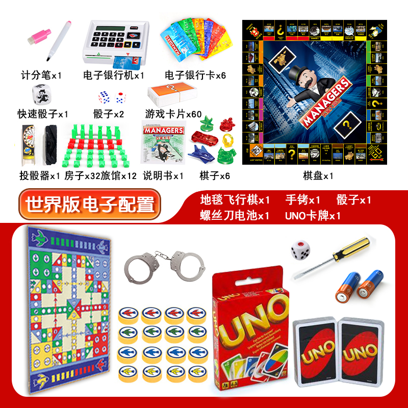 豪华版乐星大富翁游戏棋世界之旅 儿童地产银行成人超大桌游强手 加厚纸币世界版+地毯飞行棋前20名送UNO卡牌高清大图
