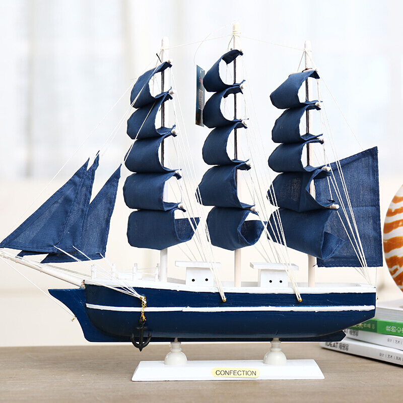 一帆风顺帆船摆件地中海手工木制工艺品帆船模型摆设玄关家装饰品彩