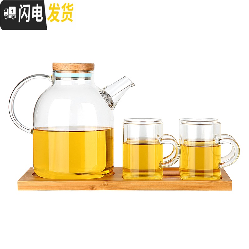 三维工匠家用大容量凉开水壶可高温冷水壶套装玻璃凉水壶防爆玻璃凉水杯 1700单壶+4杯[061]高清大图