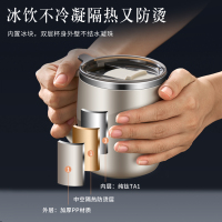 莱柏顿纯钛马克杯新款高颜值水杯双层真空情侣家用咖啡杯便携带盖吸管杯