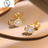 JiMi小巧简约满钻耳钉2023年新款潮高级感气质银银耳环无耳洞百搭耳高 金色蚊香盘耳夹无耳洞