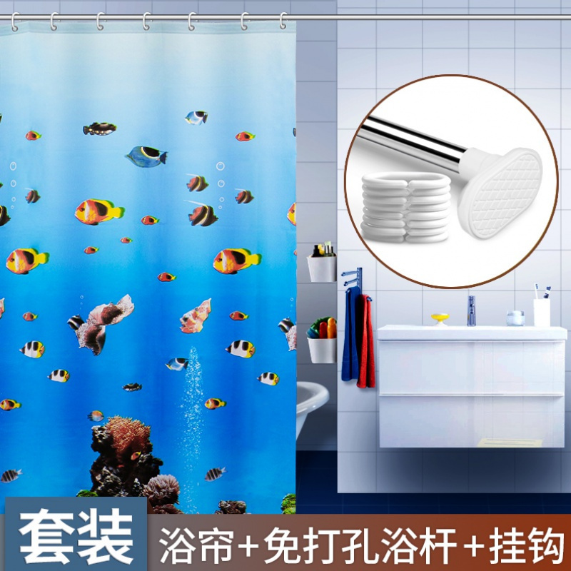 浴室浴帘伸缩杆套装防水遮挡帘窗帘挂帘卫生间保暖隔帘_14高清大图