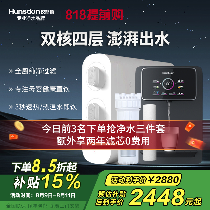 汉斯顿/Hunsdon家用0阻垢剂添加净水器管线机套装厨下式净饮机RO反渗透净水机过滤器母婴直饮厨房纯水机D3