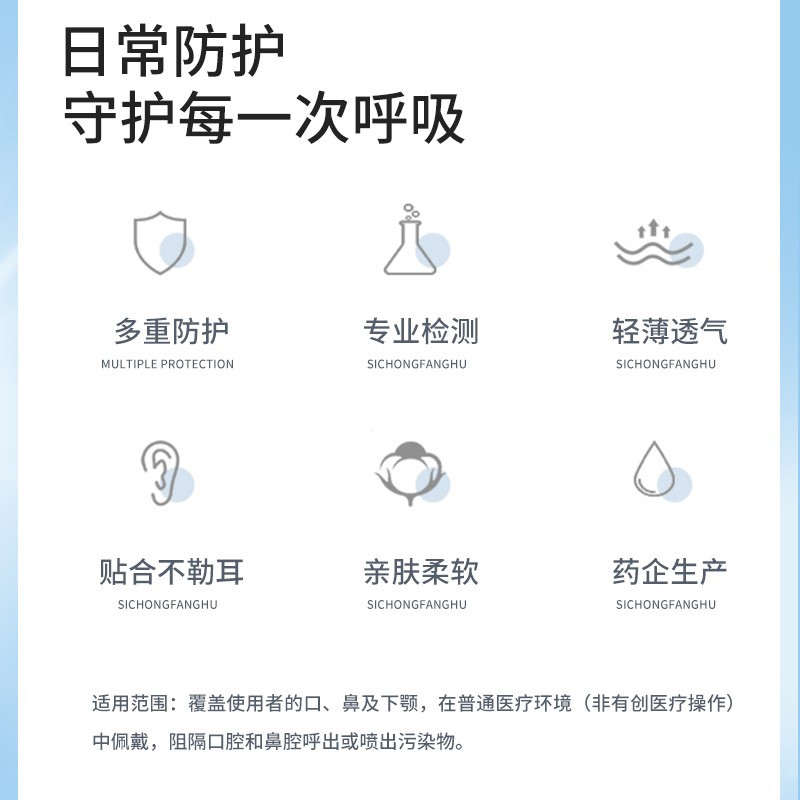 云南白药泰邦一次性使用[医]用口罩 带熔喷层三层防护防细菌防粉尘防飞沫 10只装