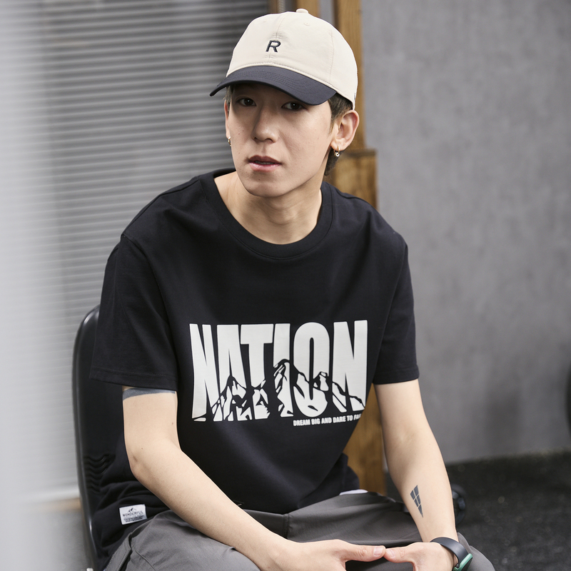 [2.5折价46元]唐狮春夏新款纯棉短袖t恤男潮休闲宽松圆领打底衫半袖体恤