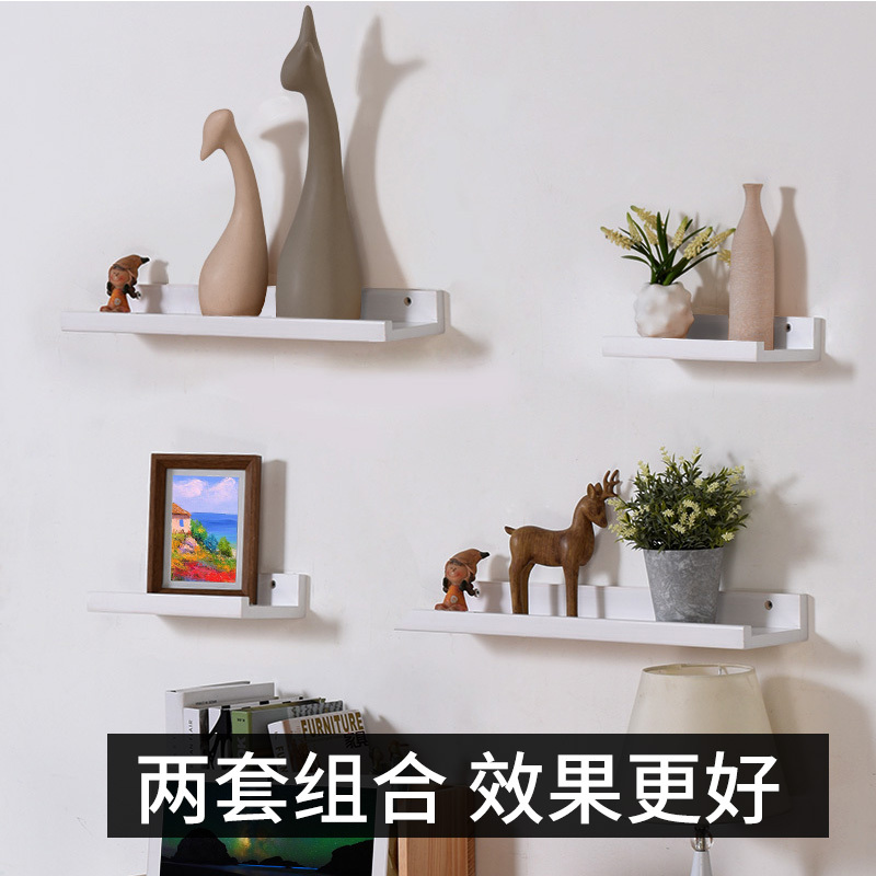 家柏饰(CORATED)墙上置物架隔板多功能卧室客厅壁挂电视墙面装饰实木一字板 [普通版]两件套复古色