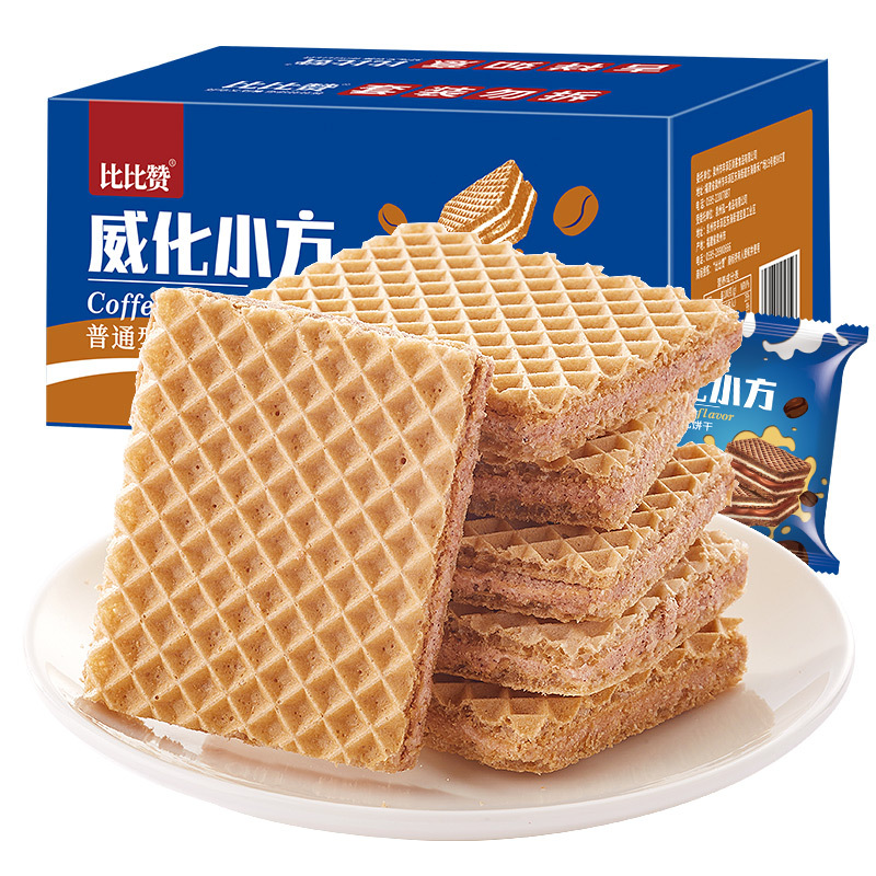 比比赞威化小方饼干提拉米苏味300g整箱代餐充饥夜宵办公室零食小吃