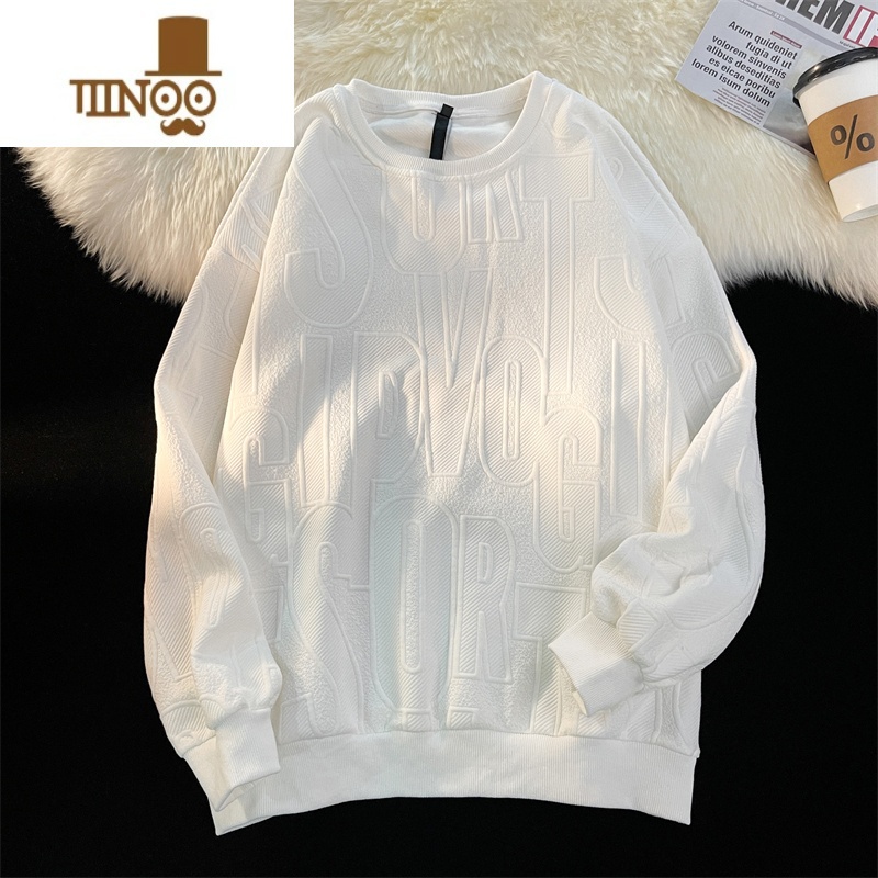 YANXU简约纯色圆领卫衣男潮牌复古宽松百搭长袖上衣韩版潮流打底衫高清大图