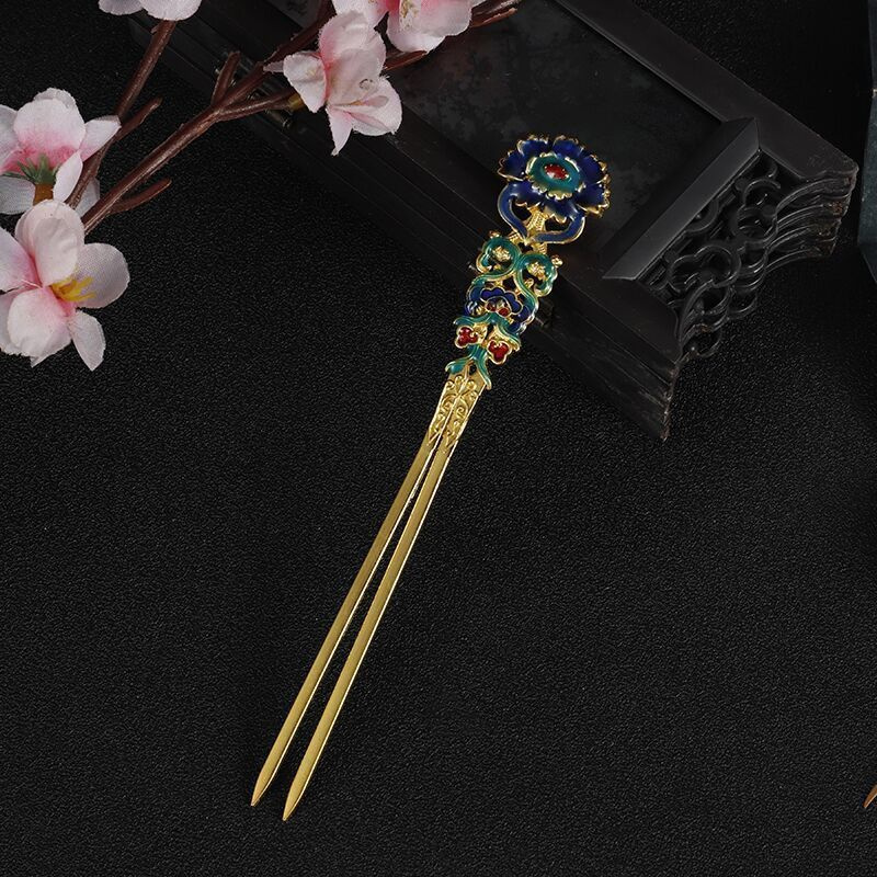 制发钗汉服发滴油烧蓝金钗雕花叶古风发簪子敦煌簪子金色一个>800_800