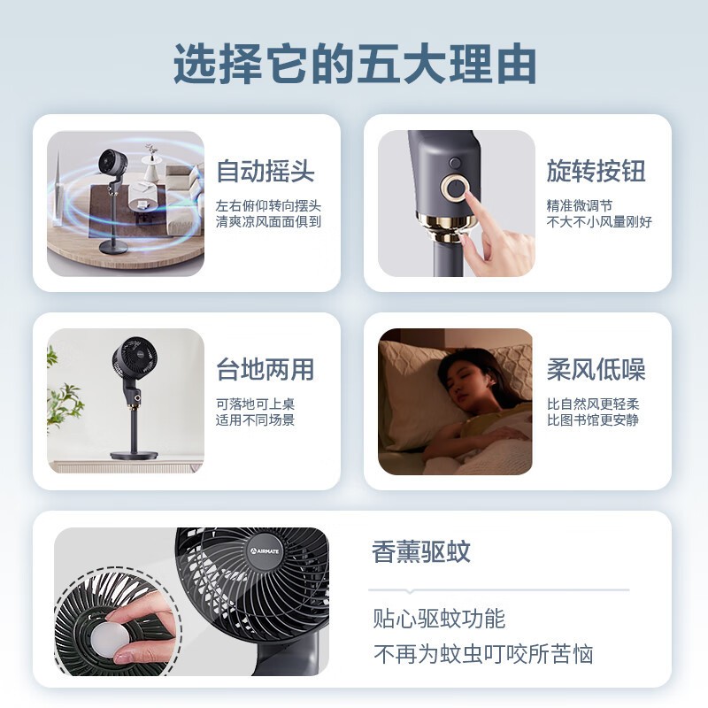 艾美特空气循环扇机械控3档风力3叶ABS扇叶俯仰调节低噪送风设计高清大图