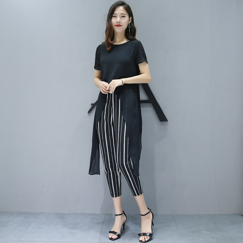 女士夏款新品女装气质洋气雪纺bf时尚套装韩版小香风夏天两件套潮