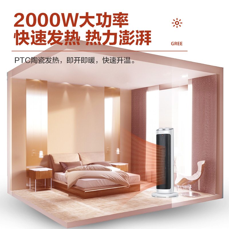 格力(GREE)取暖器暖风机 NTFH-X6020 家用小型电暖气立式定时电暖器智能温控多重保护广角摇头送暖低噪运行高清大图