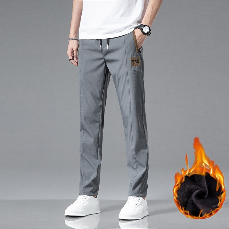 国潮男裤子秋冬潮流百搭舒适松紧腰直筒裤加绒加厚保暖休闲裤男士视频