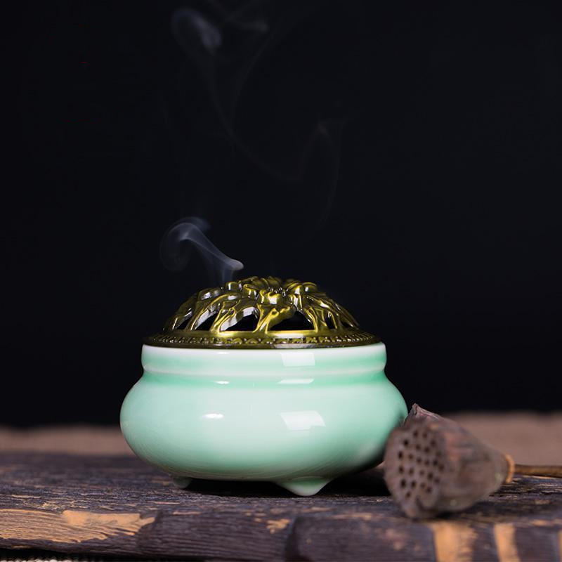 香炉 香炉　釉彩 碧　肩張