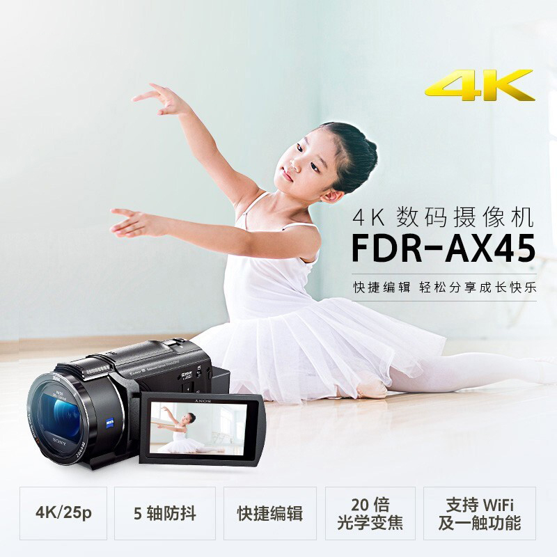 佳能(Canon)摄像机 FDR-AX45家用直播会议4K高清数码摄像机DV摄影机