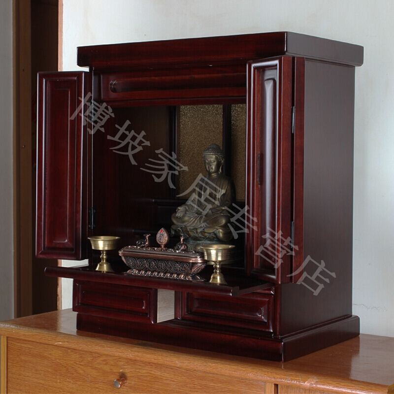中式实木佛龛立柜菩萨供台带财神吊柜观音神台佛台佛柜安心抵