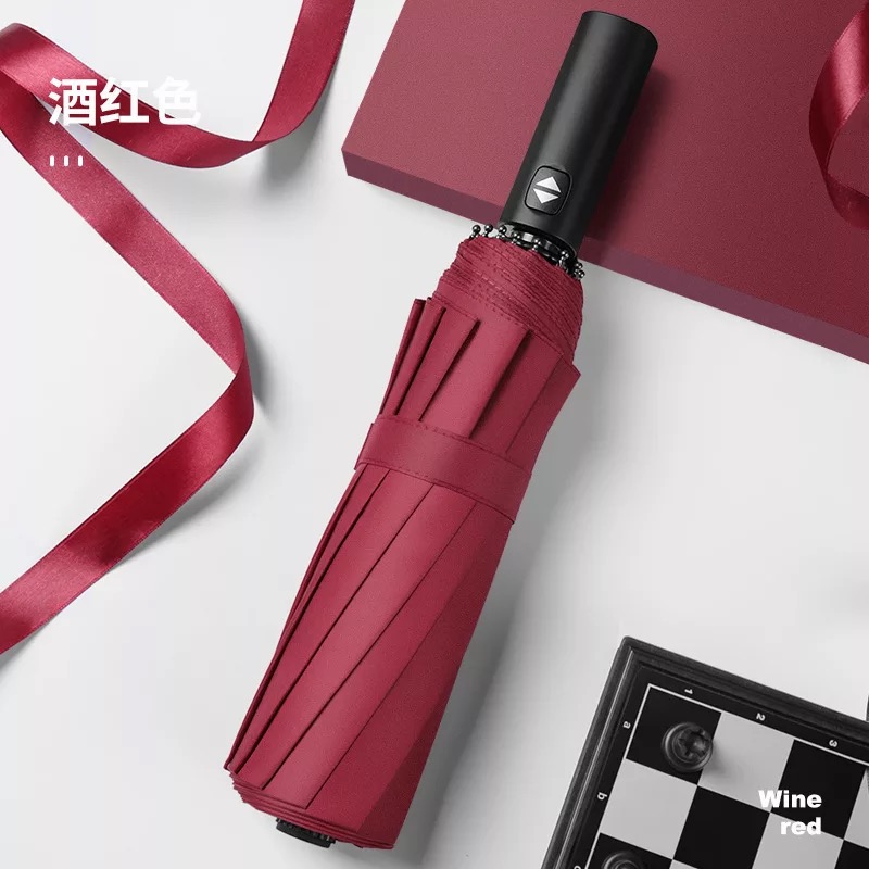 红叶(Hong Ye) 超大12骨全自动雨伞男大号双人加固抗风三折叠自动伞晴雨伞2653 枣红