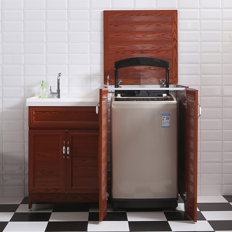 太空铝洗衣池阳台洗衣机柜伴侣一体柜带搓板组合翻盖波轮洗衣柜 120cm