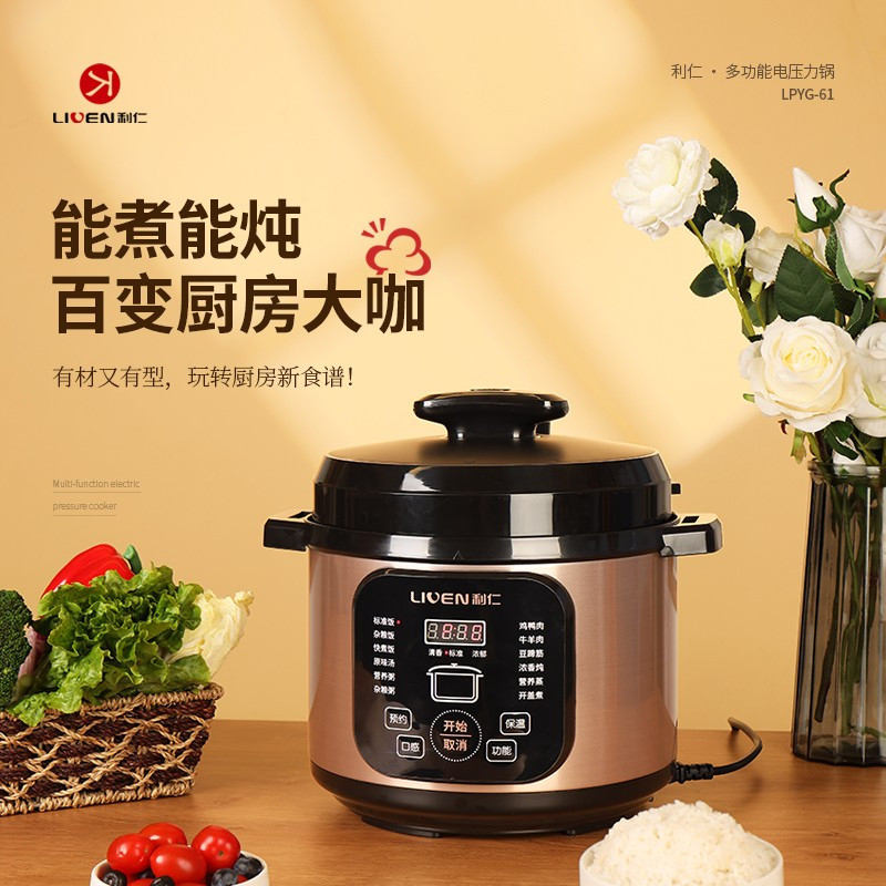 利仁(Liven) 电压力锅家用 智能触控 开盖收汁 一键排压 智能预约 5L容量 LPYG-61
