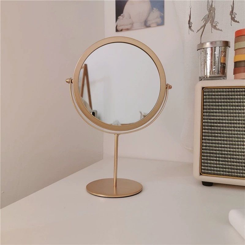 ins风铁艺化妆镜高级感桌面可立台式镜少女心精致梳妆镜子复古女