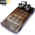 三维工匠茶盘实木乌金石上水茶台电磁炉茶海全自动紫砂茶具套装家用简约 04实木棕色祥云+半自动