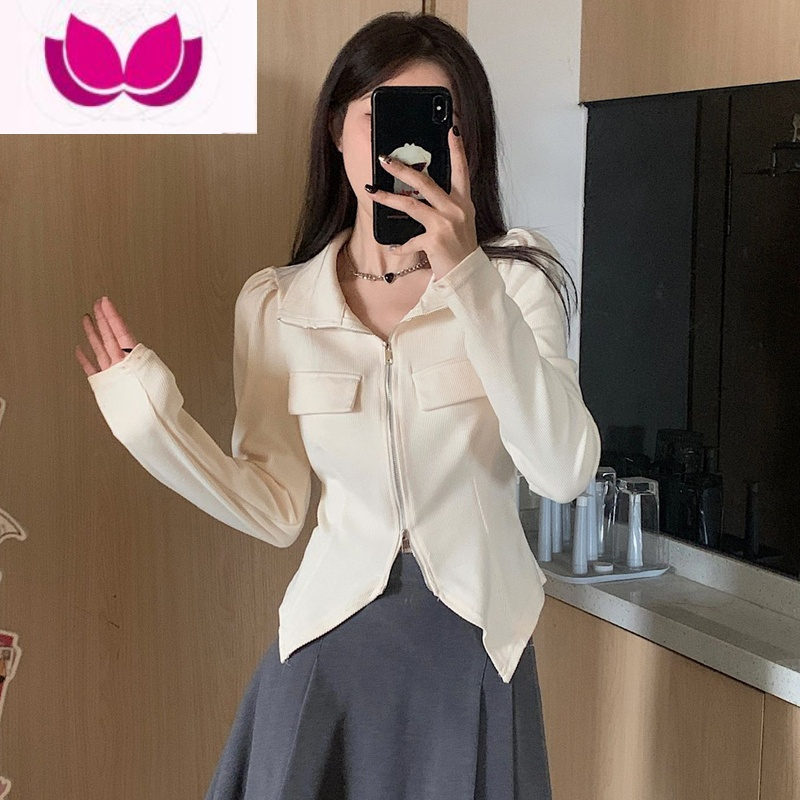 七斓大码长袖t恤女春季设计感小众胖MM短款不规则打底衫内搭别致上衣