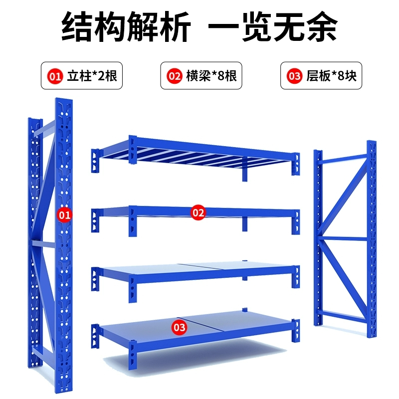 易企采 四层蓝色120*40*200CM每层承重100KG 仓储货架仓库储物置物架工厂多层收纳轻型电商快递货架