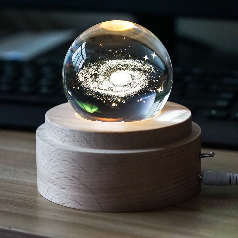 创意3D月亮灯水晶球小夜灯月球灯八音盒音乐床头灯浪漫女生日礼物抖音同款波迷娜BOMINA 银河系+天空之城