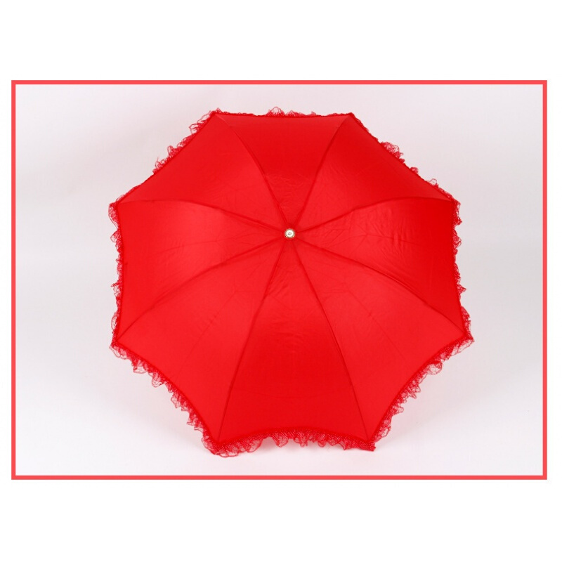 婚庆新娘结婚伞喜庆红伞蕾丝花边三折叠舞蹈表演出嫁妆雨伞工艺伞红色