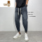 YANXU新款牛仔裤男宽松哈伦休闲长裤潮牌痞帅青年松紧腰九分裤