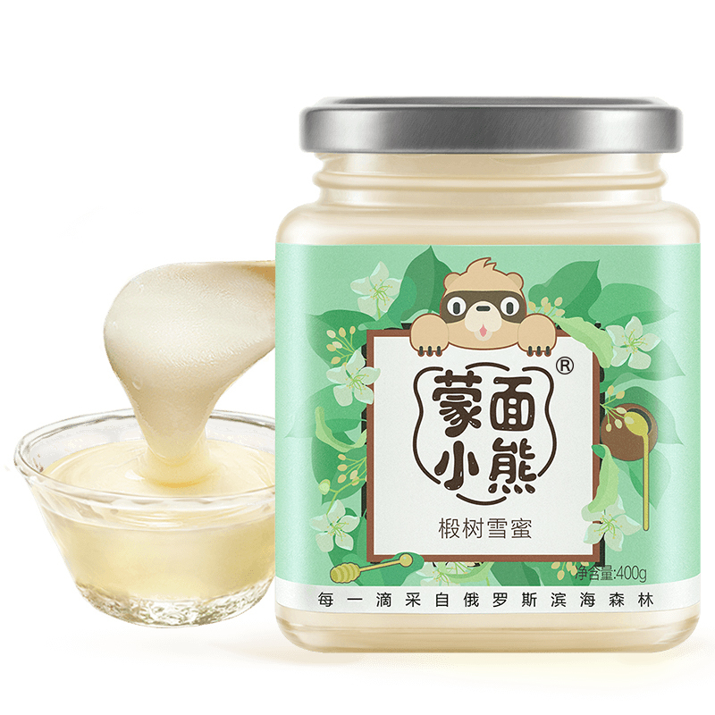蒙面小熊俄罗斯进口椴树雪蜜(净含量400g)波美度42.5+天然滋补蜂蜜400g/瓶成熟椴树蜜