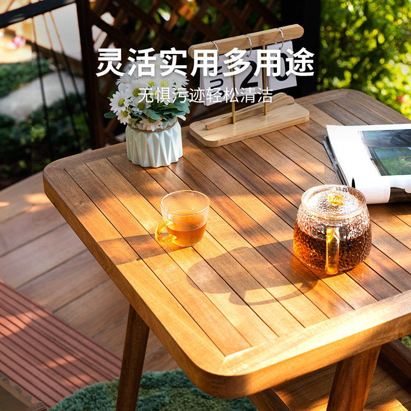 紫叶阳台茶桌椅组合实木三件套防晒休闲椅子简约看书家用一桌两椅高清大图