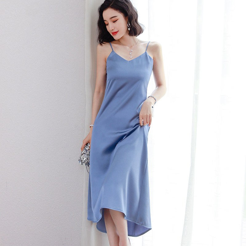 suntek吊带睡裙女性感夏季宫廷风冰丝睡衣裙子长款过膝吊带裙女士家居
