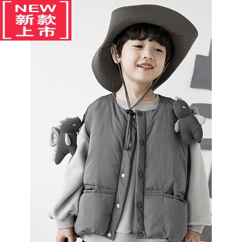 可莉允男童手塞棉衣可拆卸恐龙玩偶马甲秋冬儿童单排扣保暖外穿背心棉服图片