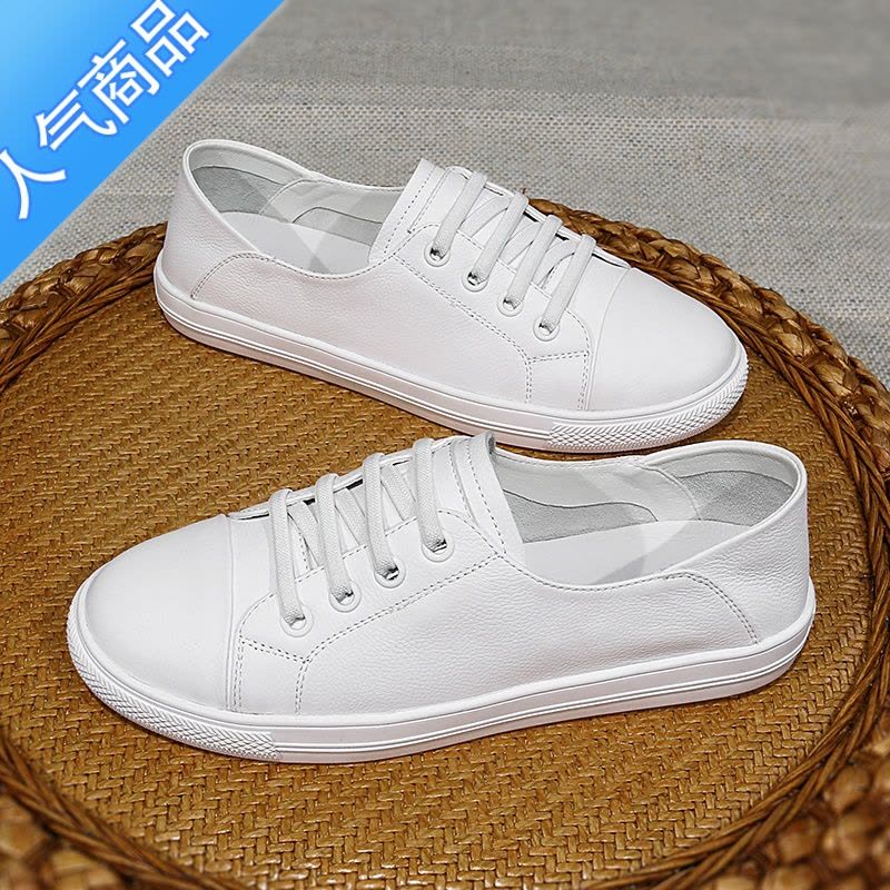 SUNTEK头层小白鞋女夏2023新款春秋平底休闲两穿单鞋一脚蹬板鞋图片