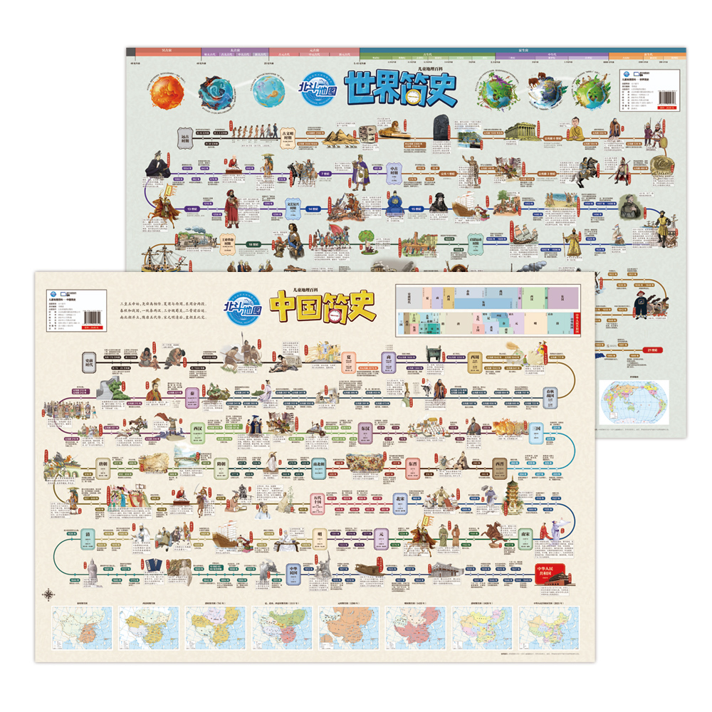 [共4张]中国世界+星座地图(桶装发货) [正版]北斗新版中国世界简史地图唐诗宋词地图 儿童房高清防水大尺寸挂画百科地图高清大图
