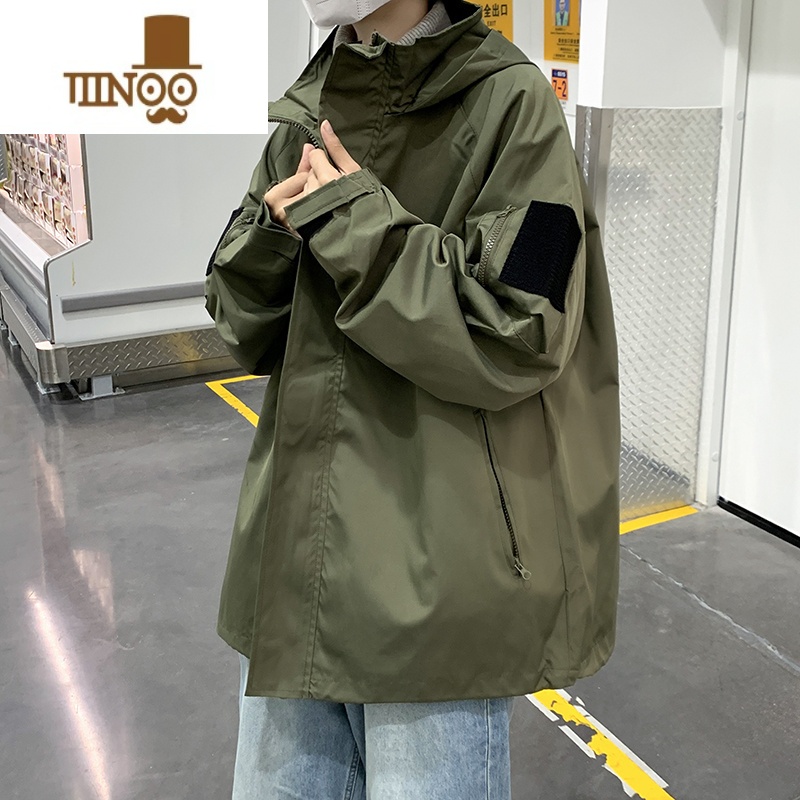 YANXU魔术贴冲锋衣男潮牌户外运动连帽风衣外套ins宽松休闲夹克高清大图