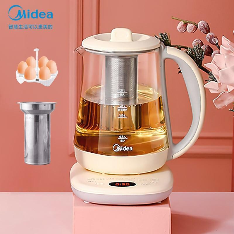 美的(Midea)养生壶 煮茶器煮茶壶 电水壶烧水壶花茶壶电热水壶 迷你玻璃热牛奶YS15C206A 带蛋架和