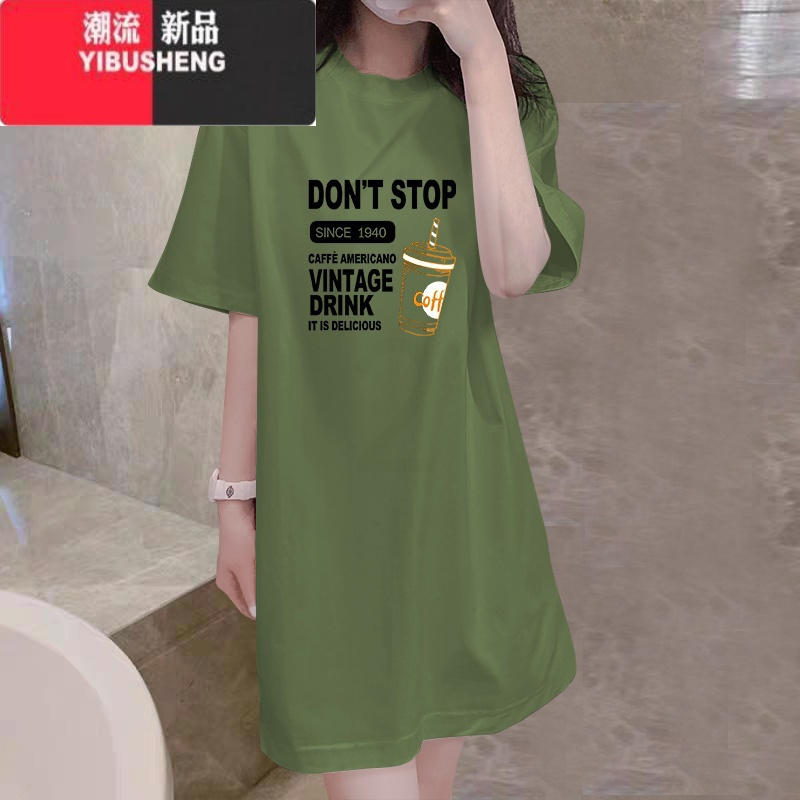 YIBUSHENG短袖t恤裙2024季新款时尚韩版宽松显瘦中长款连衣裙女ins潮