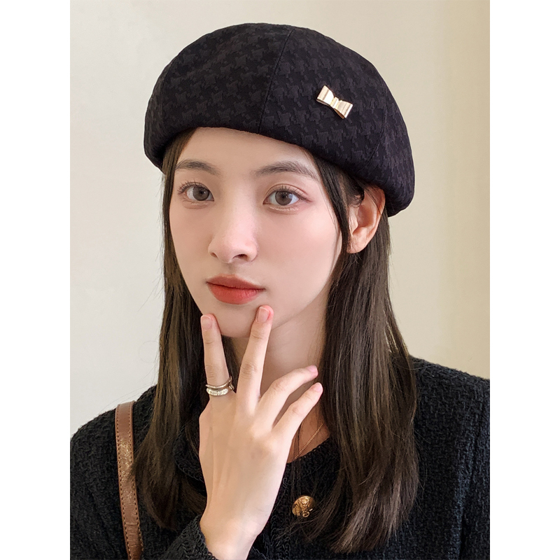 黑色贝雷帽女日系大头围蓓蕾帽ins网红显脸小八角画家帽子秋冬季