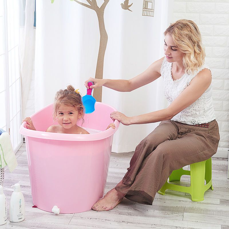 洗澡桶儿童婴幼儿浴桶宝宝家用大号泡澡桶可坐全身浴缸小孩洗澡盆粉色